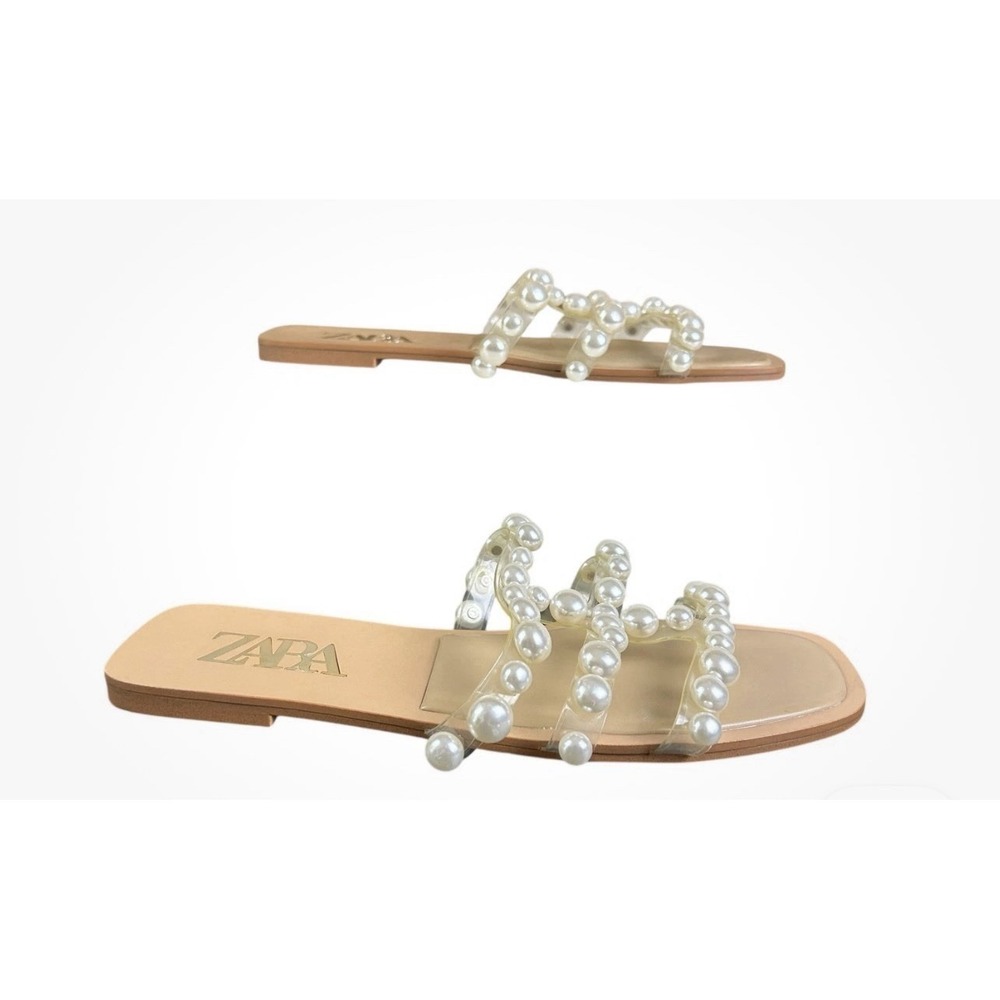 Zara Sandal Clear Plastic Pearl Strappy Size 9.5